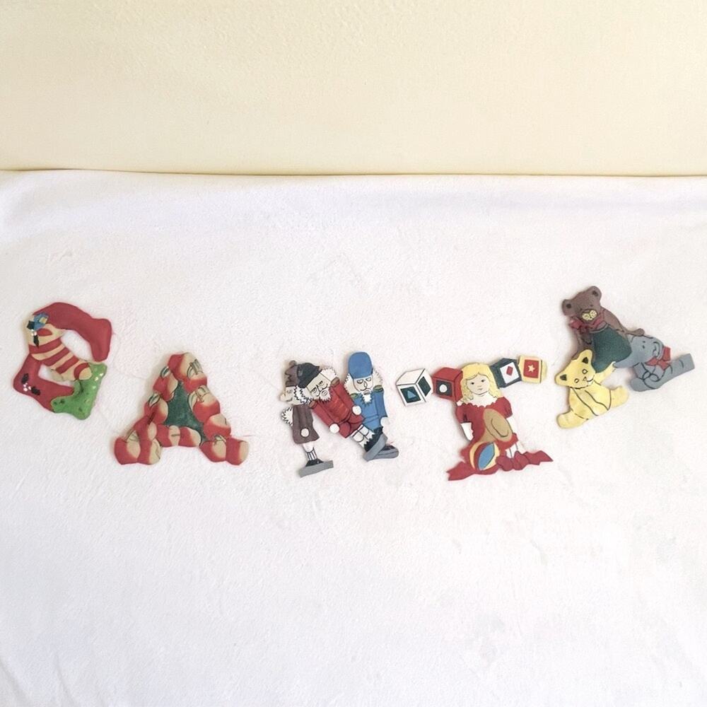 Antique Handmade Christmas SANTA Sign, Decor, Decoration, Letters, Ornament